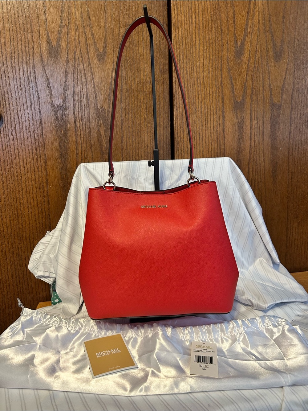 Michael Kors Red Saffiano Shoulder Tote NEW